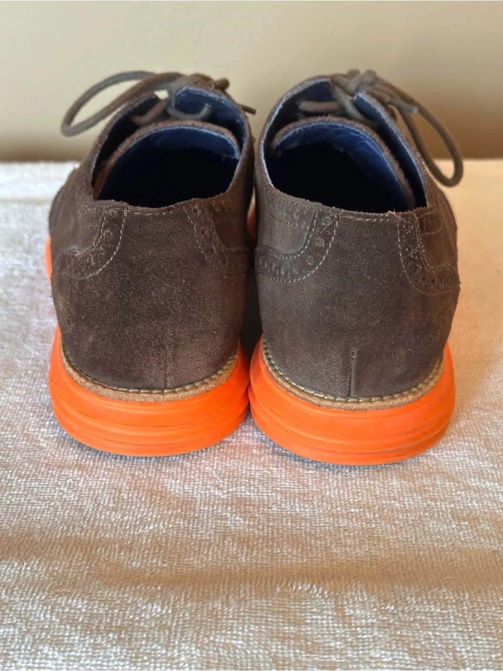 Cole Haan LunarGrand Suede Wingtip Oxford Shoes Brown Orange Sole Men’s Size 9.5